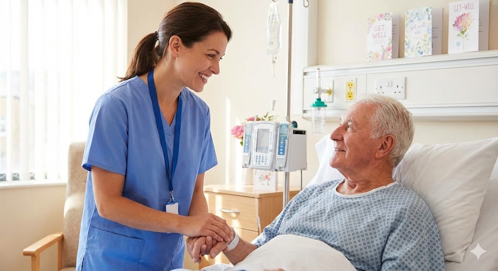 Compassionate caregiver with senior