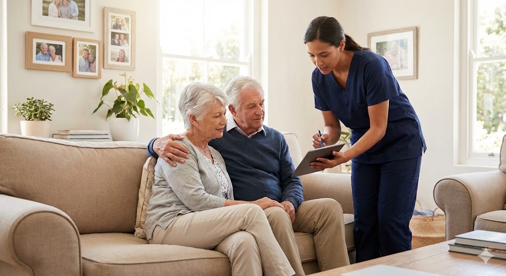 Caregiver helping senior with daily activities