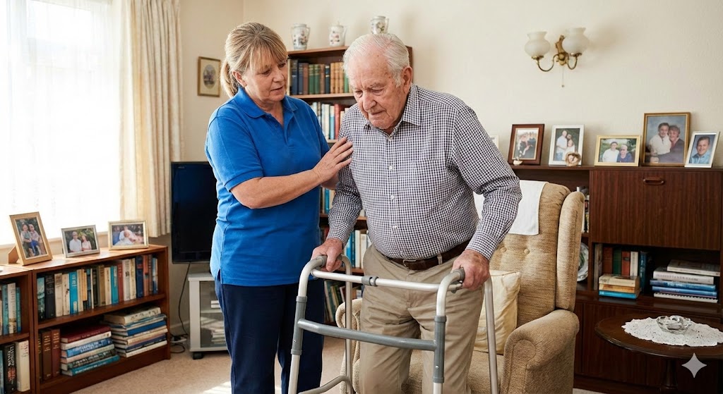 Caring caregiver with senior patient